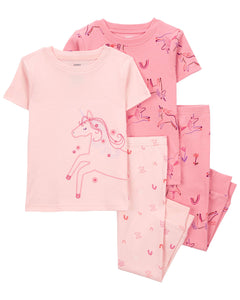 Carter's 4pc Toddler Girl Pink Unicorn Snug Fit Cotton Pajama Set