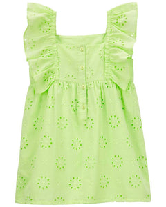 Carter's Toddler Girl Lime Eyelet Flutter Dress