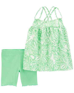 Carter's 2pc Toddler Girl Green Floral Top and Shorts Set