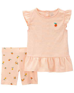 Carter's 2pc Toddler Girl Orange Striped Top and Shorts Set