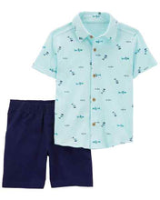 Load image into Gallery viewer, Carter&#39;s 2pc Toddler Boy Blue Fish Shirt and Shorts Set
