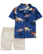 Load image into Gallery viewer, Carter&#39;s 2pc Toddler Boy Blue Dino Shirt and Shorts Set
