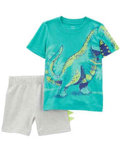 Afbeelding in Gallery-weergave laden, Carter&#39;s 2pc Toddler Boy Blue Dino Tee and Shorts Set
