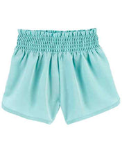 Afbeelding in Gallery-weergave laden, OshKosh Toddler Girl Aqua Smocked Shorts in Moisture Moisture Wicking Active Fabric
