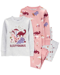 Carter's 4pc Toddler Girl Dino Snug Fit Cotton Pajama Set