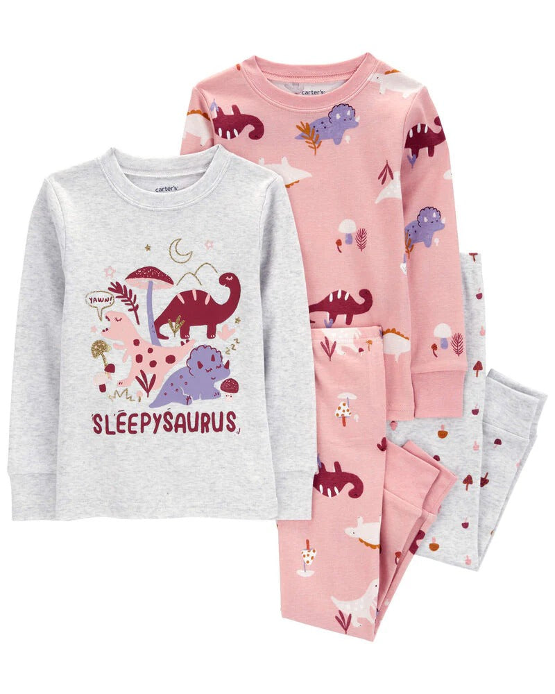 Carter's 4pc Toddler Girl Dino Snug Fit Cotton Pajama Set