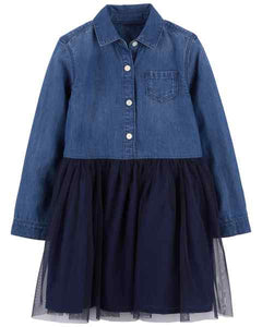 OshKosh Toddler Girl Navy Chambray Tulle Dress