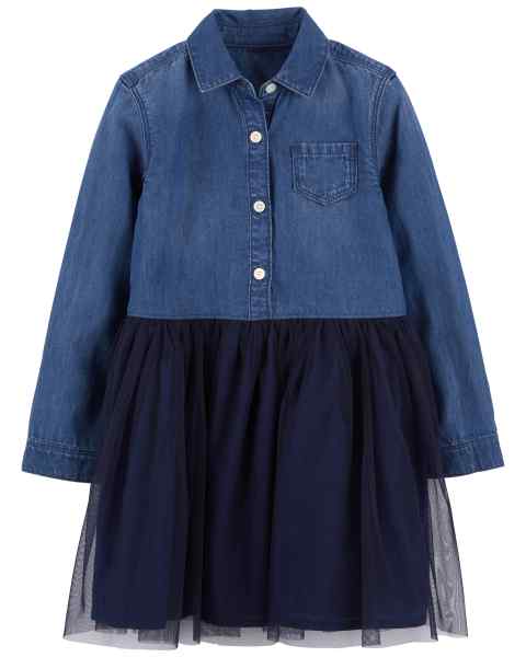 OshKosh Toddler Girl Navy Chambray Tulle Dress