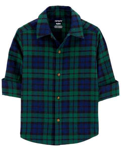 Carter's Toddler Boy Blue Green Plaid Twill Button-Front Shirt