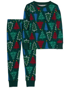 Carter's 2pc Toddler Green Christmas Trees Snug Fit Cotton Pajama Set