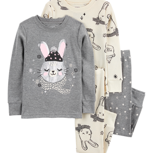 Carter's 4pc Toddler Girl Snow Bunny Snug Fit Cotton Pajama Set