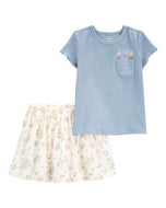 Carter's 2pc Toddler Girl Blue Floral Top and Skirt Set