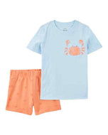 Carter's 2pc Toddler Boy Blue Crab Tee & Orange Shorts Set