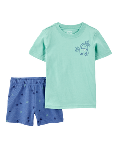 Carter's 2pc Toddler Boy Green Dino Tee & Shorts Set