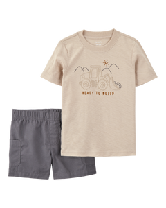Carter's 2pc Toddler Boy Brown Bulldozer Tee & Shorts Set