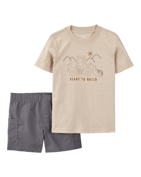 Carter's 2pc Toddler Boy Brown Bulldozer Tee & Shorts Set