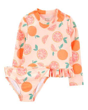 Load image into Gallery viewer, Carter&#39;s 1pc Toddler Girl Orange Fruit Rashguard Swimsuit
