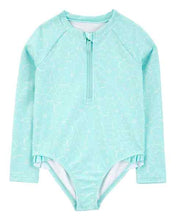 Load image into Gallery viewer, Carter&#39;s 1pc Toddler Girl Aqua Floral Rashguard Swimsuit
