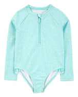 Carter's 1pc Toddler Girl Aqua Floral Rashguard Swimsuit