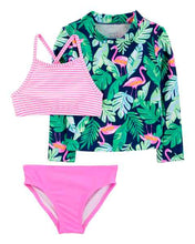 Load image into Gallery viewer, Carter&#39;s 3pc Toddler Girl Flamingo Rashguard &amp; Bikini Swim Set
