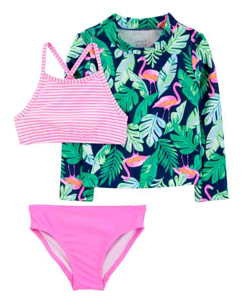 Carter's 3pc Toddler Girl Flamingo Rashguard & Bikini Swim Set