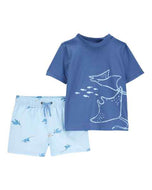 Carter's 2pc Toddler Boy Blue Rashguard & Shorts Swim Set