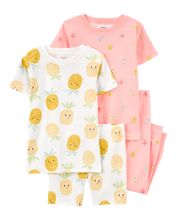 Afbeelding in Gallery-weergave laden, Carter&#39;s 4pc Toddler Girl Pineapple Fish Snug Fit Cotton Pajama Set
