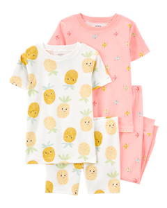 Carter's 4pc Toddler Girl Pineapple Fish Snug Fit Cotton Pajama Set