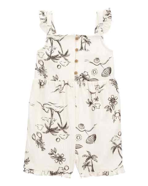 Carter's Toddler Girl Ivory Tropical Print Flutter Romper
