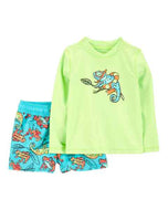 Carter's 2pc Toddler Boy Chameleon Rashguard & Shorts Swim Set