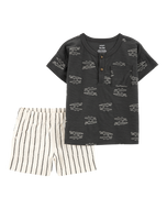 Carter's 2pc Toddler Boy Black Crocodile Tee & Striped Shorts Set