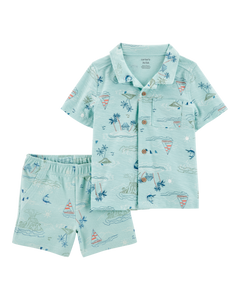 Carter's 2pc Toddler Boy Blue Beach Polo & Shorts Set