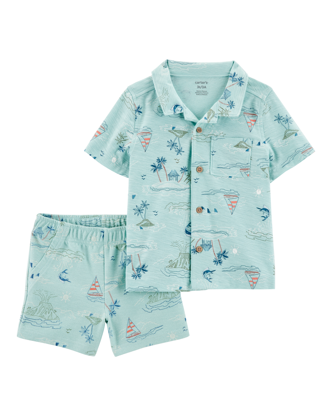 Carter's 2pc Toddler Boy Blue Beach Polo & Shorts Set