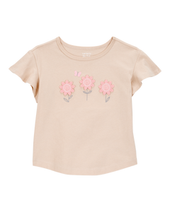 Carter's Toddler Girl Pink Flowers Beige Tee
