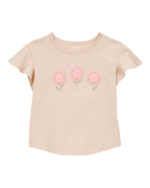 Carter's Toddler Girl Pink Flowers Beige Tee