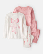 Carter's 4pc Toddler Girl Ballerina Shoes & Bows Snug Fit Cotton Pajama Set