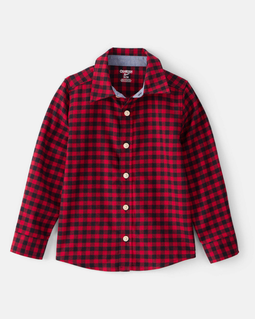 OshKosh Toddler Boy Red/ Black Plaid Print Long-Sleeve Button-Down Shirt