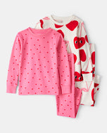 Carter's 4pc Toddler Girl Cherry Heart Print Valentine Theme Pajama Set