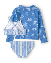 Afbeelding in Gallery-weergave laden, Carter's 3pc Toddler Girl Sailboat Print Long-Sleeve Swimsuit Set
