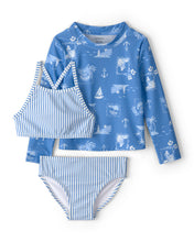 Afbeelding in Gallery-weergave laden, Carter's 3pc Toddler Girl Sailboat Print Long-Sleeve Swimsuit Set
