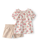 Carter's 2pc Toddler Girl Floral Top and Beige Short Set