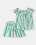 Carter's 2pc Toddler Girl Green Floral Top and Shorts Set