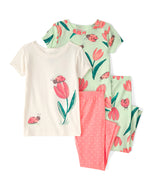 Carter's 4pc Toddler Girl Green Ladybug Snug Fit Pajama Set