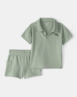 Carter's 2pc Toddler Boy Green Chameleon Top And Shorts Set