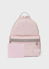Carregar imagem no visualizador da galeria, Mayoral 2pc Pink/ White Hearts Backpack Diaper Bag &amp; Changing Pad
