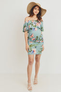 Hello Miz Floral Off Shoulder Ruffle Maternity Dress - Sage