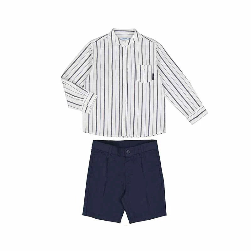 Mayoral 2pc Kid Boy Striped Dressy Shirt and Shorts Set