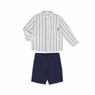 Mayoral 2pc Kid Boy Striped Dressy Shirt and Shorts Set