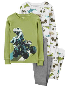 Carter's 4pc Kid Boy Green Dino Pajama Sleepwear Set