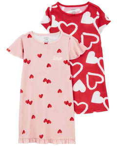 Carter's 2pc Kid Girl Red Hearts Gowns Sleepwear Set
